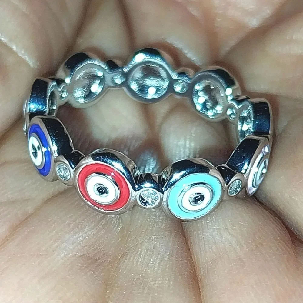 Colorful Evil Eye Ring Sz 7